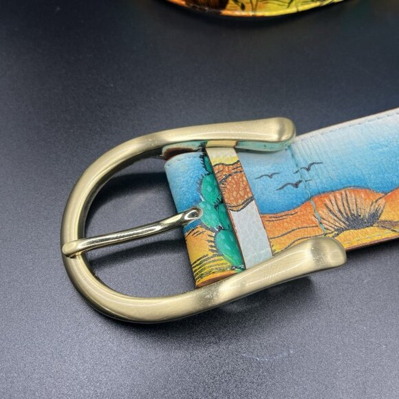 VTG 90s Hand Painted Leather Belt Southwestern Desert Horse Cowgirl L/XL Western main image 8